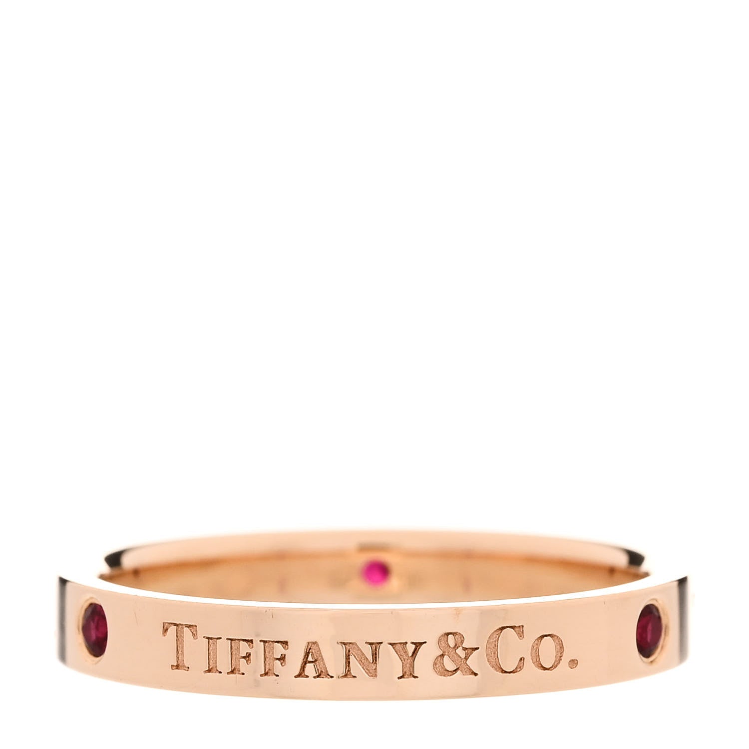 Tiffany 18K Rose Gold Ruby Logo Band Ring 57 8 3 of 5