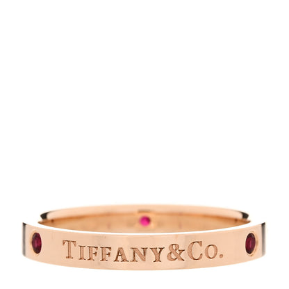 Tiffany 18K Rose Gold Ruby Logo Band Ring 57 8 3 of 5