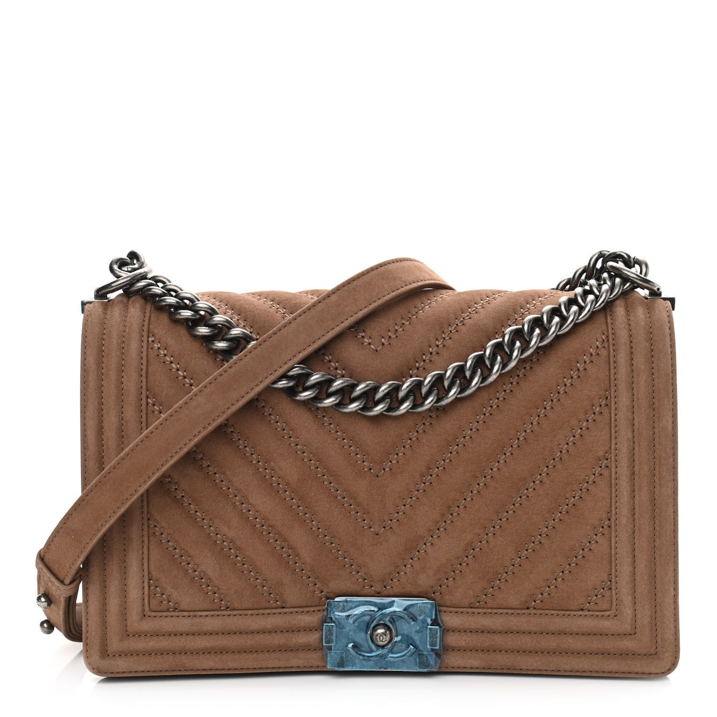 Nubuck Chevron Quilted New Medium Boy Flap Brown