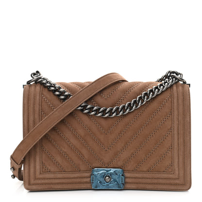 Chanel Nubuck Chevron Quilted New Medium Boy Flap Brown 1 of 12