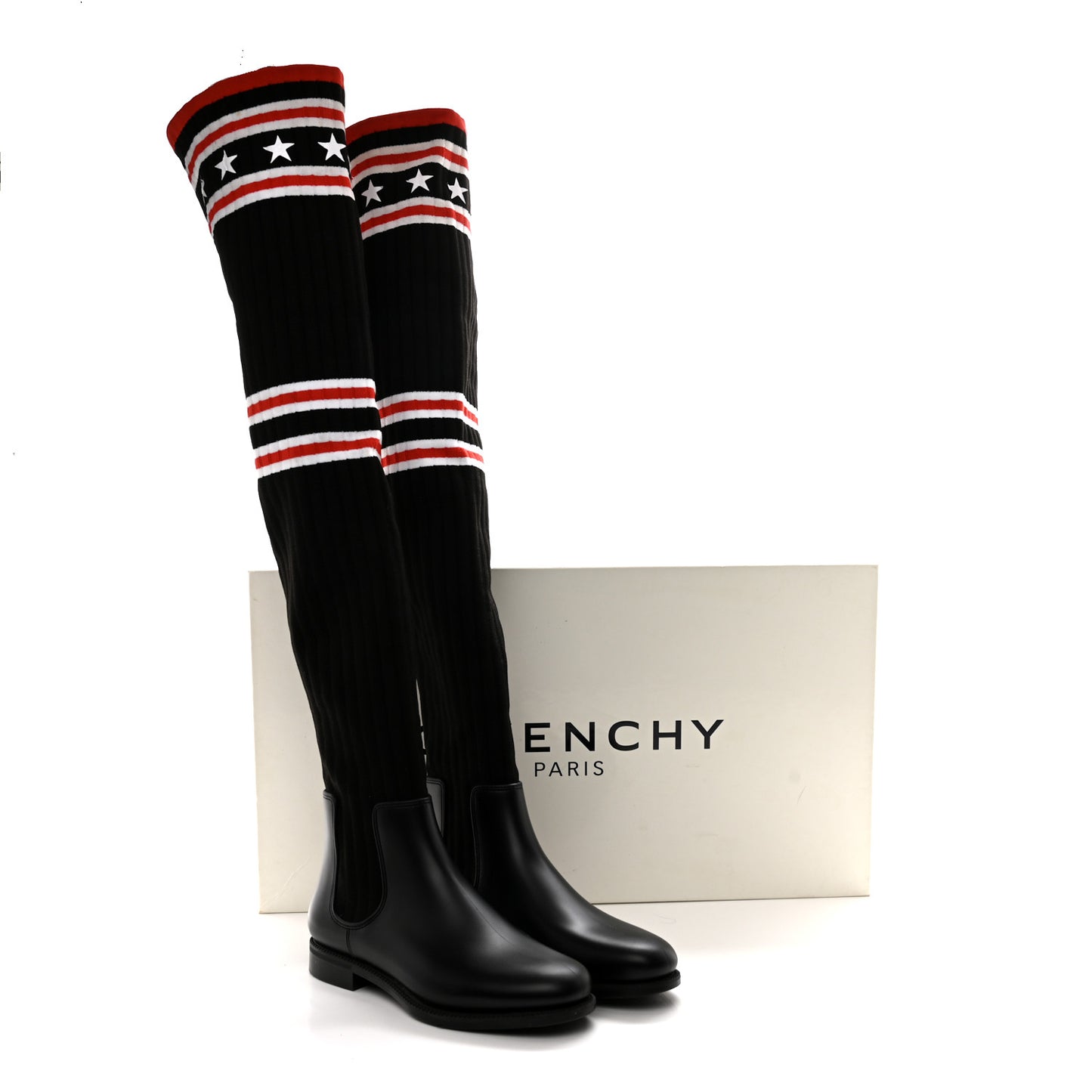 Knit Rubber Storm Over The Knee Boots 41 Black