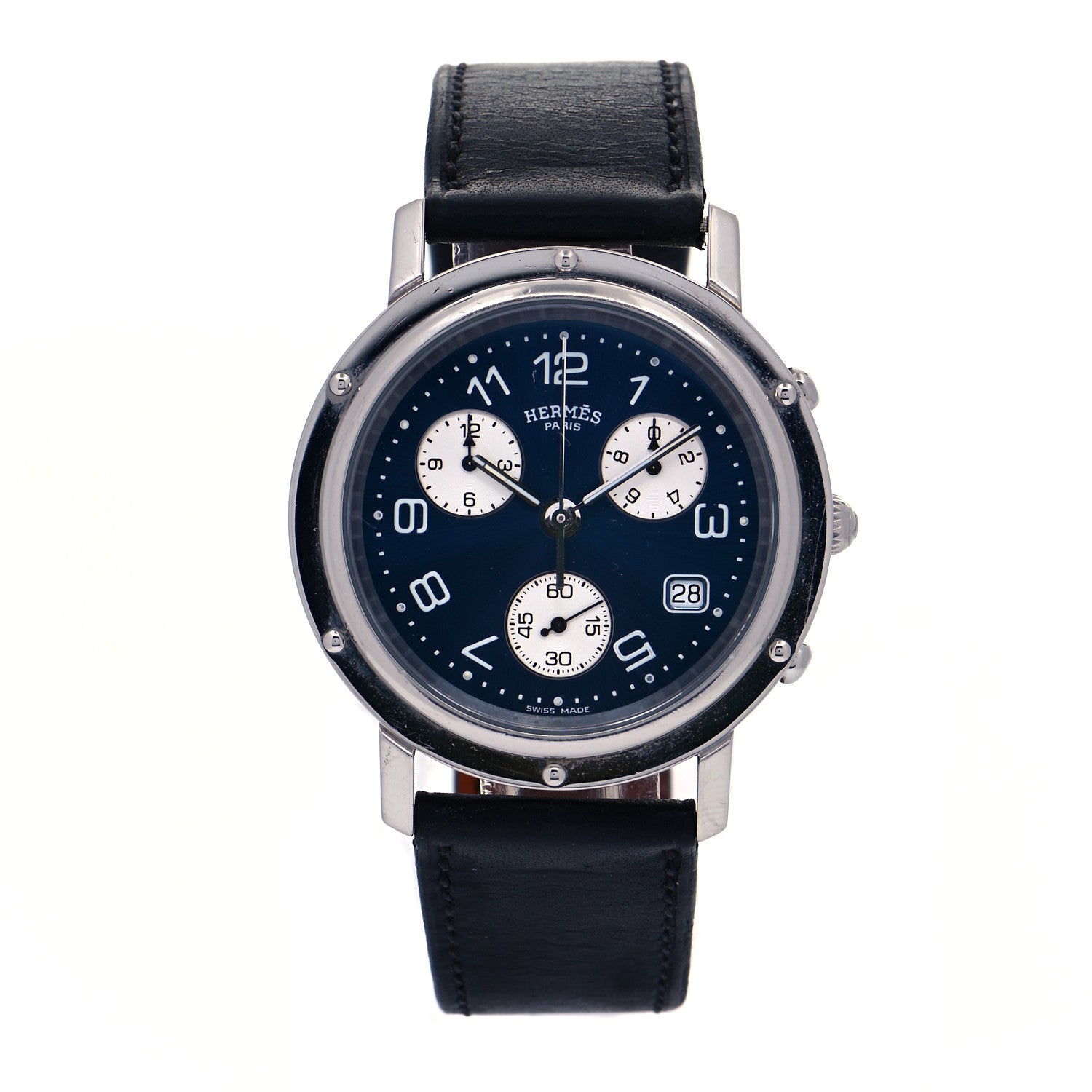 Hermes Stainless Steel Barenia 40mm Clipper Chronograph Quartz Watch Noir 1 of 6