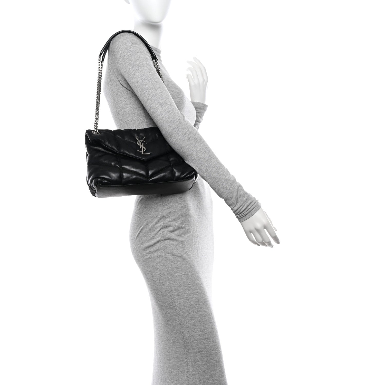 Saint Laurent Lambskin Quilted Small Loulou Puffer Monogram Chain Satchel Black 2 of 10