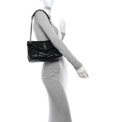 Saint Laurent Lambskin Quilted Small Loulou Puffer Monogram Chain Satchel Black 2 of 10