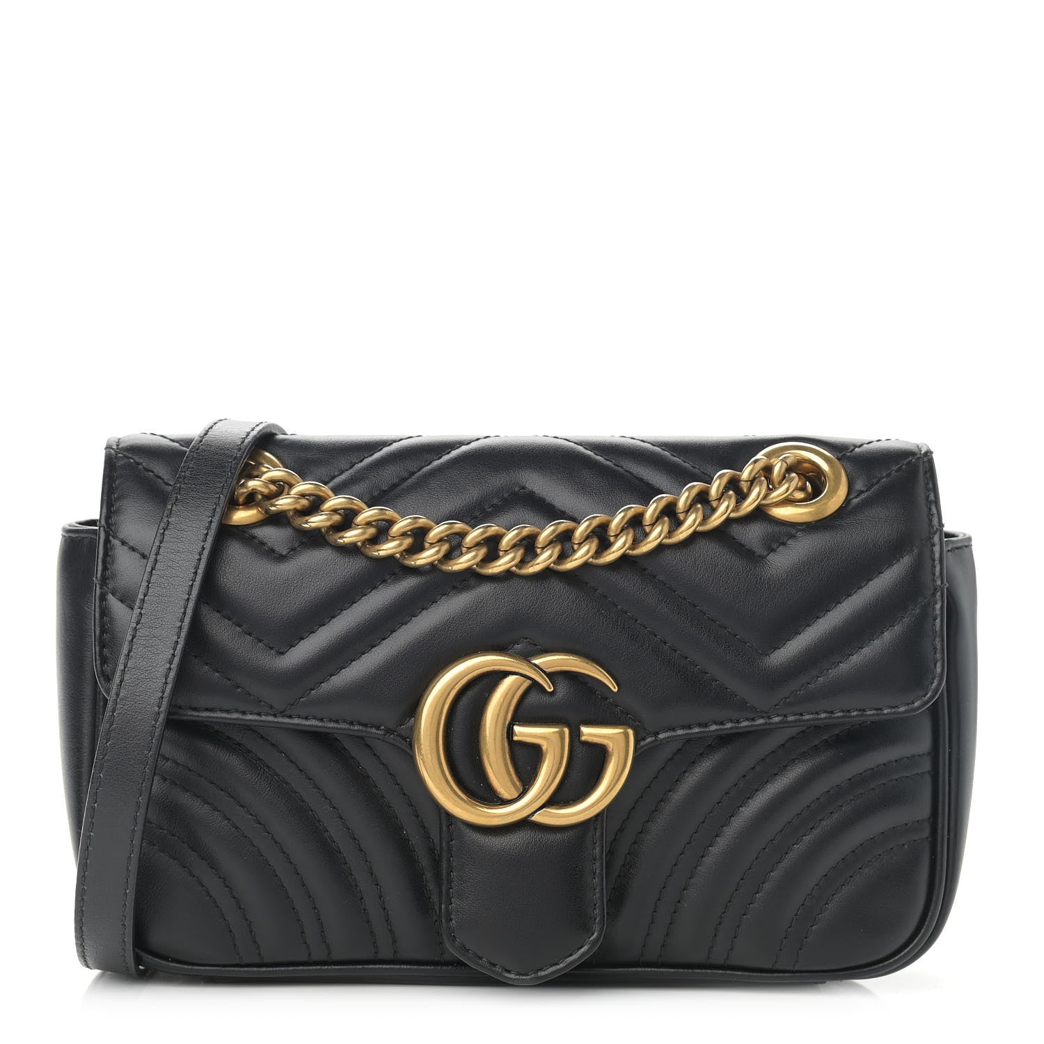 Gucci Calfskin Matelasse Mini GG Marmont Shoulder Bag Black 1 of 11