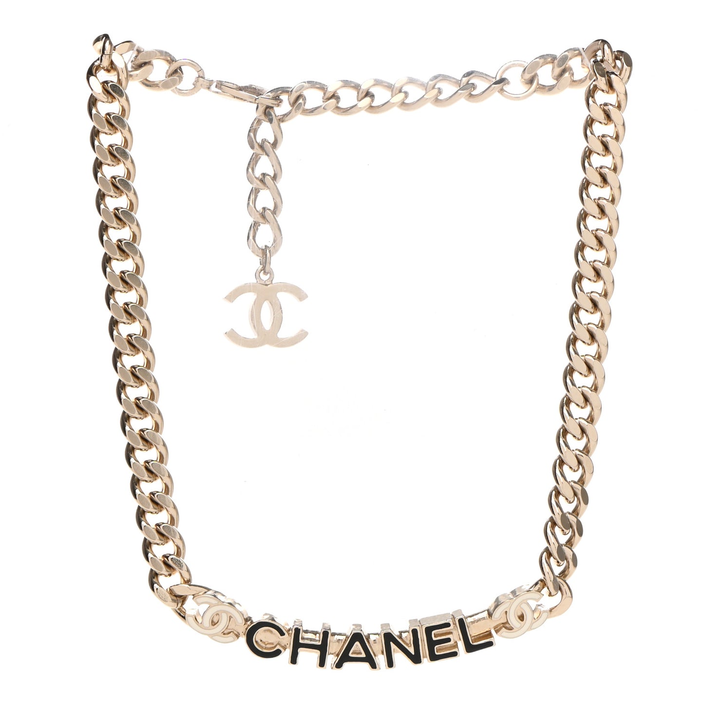 Enamel Metal Logo Choker Necklace Gold White Black