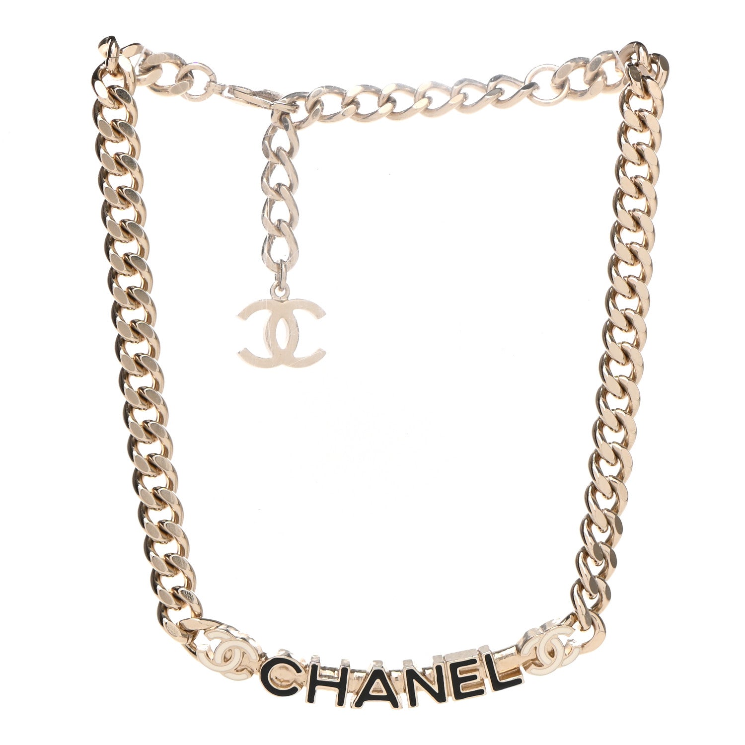 Chanel Enamel Metal Logo Choker Necklace Gold White Black 3 of 6
