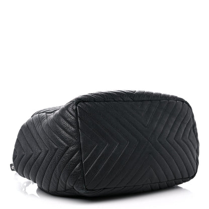 Chanel Deerskin Chevron Large CC Chain Bucket Drawstring Bag Black 4 of 17