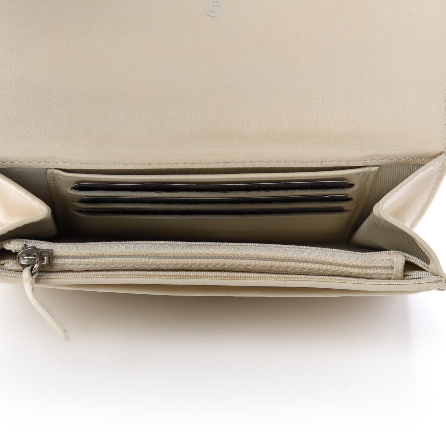 Calfskin Chevron Quilted Flap Wallet Light Beige