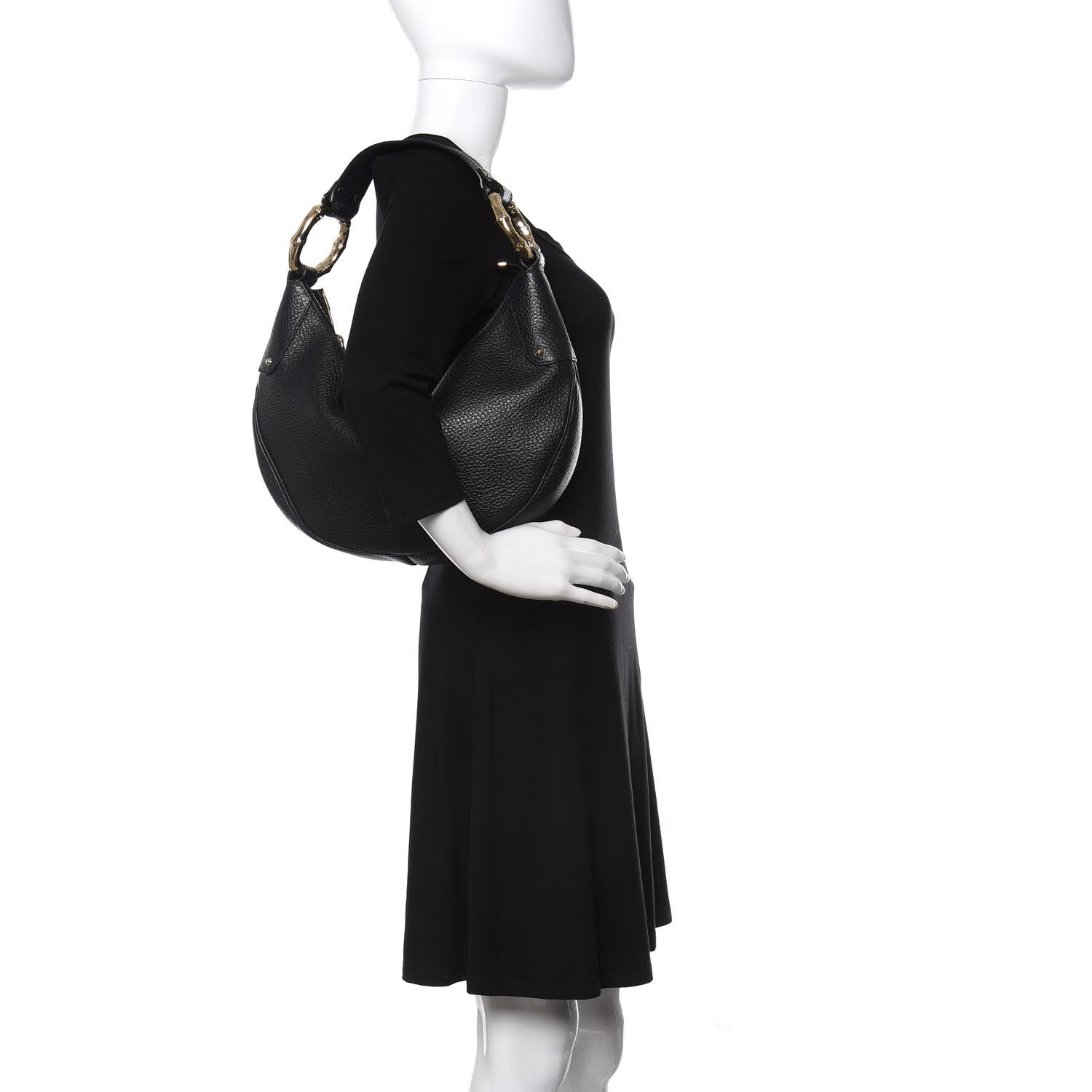 Gucci Calfskin Half Moon Bamboo Ring Hobo Black 2 of 10