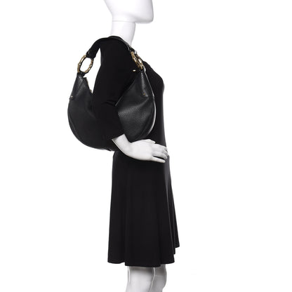 Gucci Calfskin Half Moon Bamboo Ring Hobo Black 2 of 10