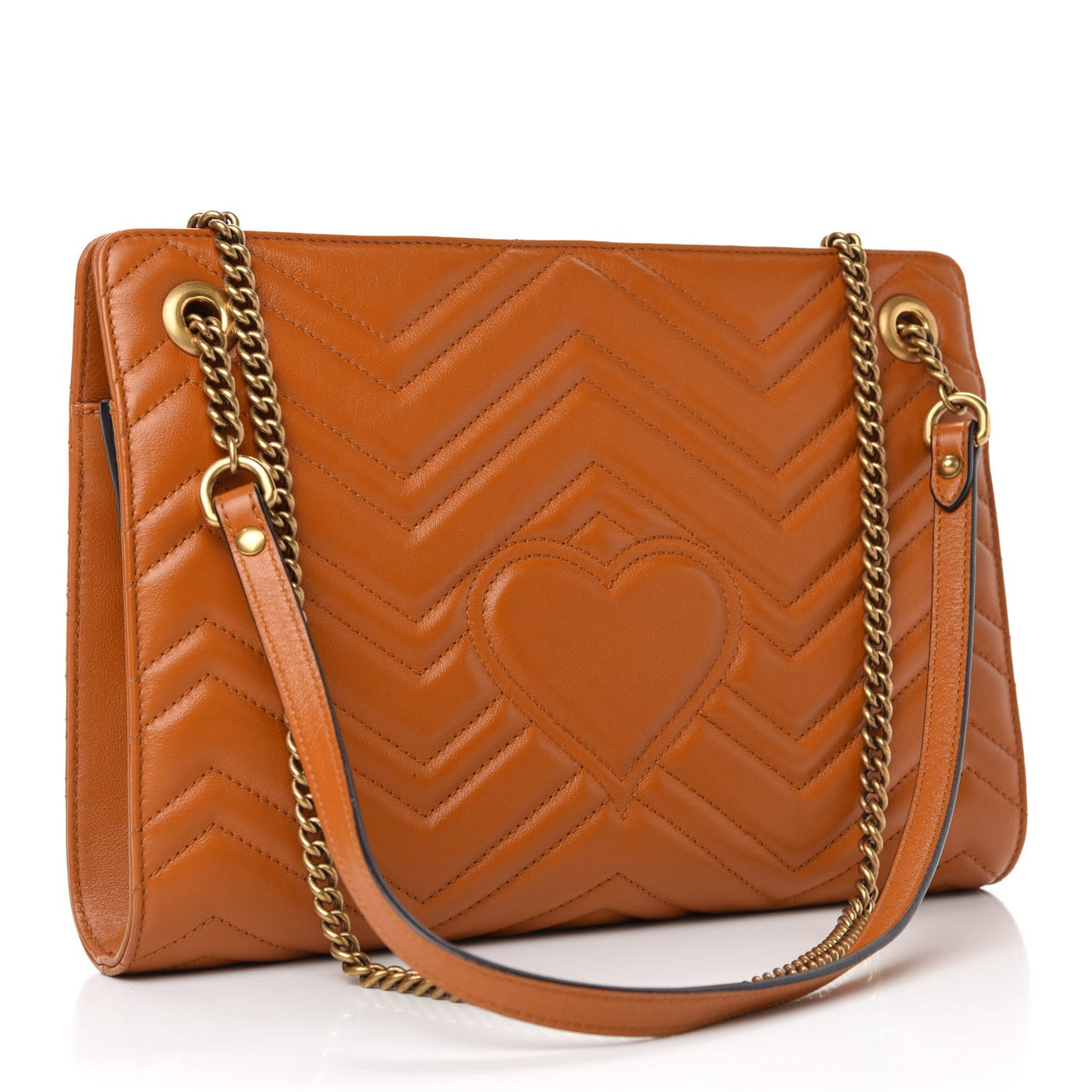 Azalea Calfskin Matelasse Heart Medium GG Marmont Slim Shoulder Bag Cognac