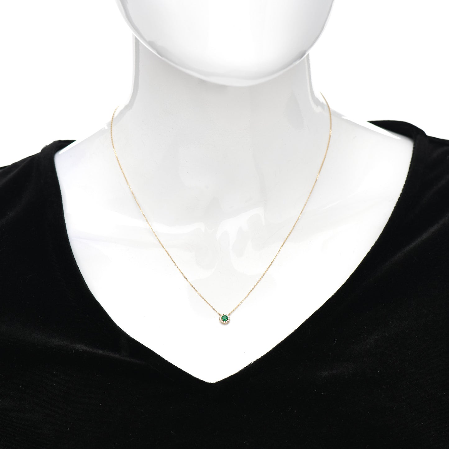 18K Yellow Gold Diamond Emerald Pendant Necklace