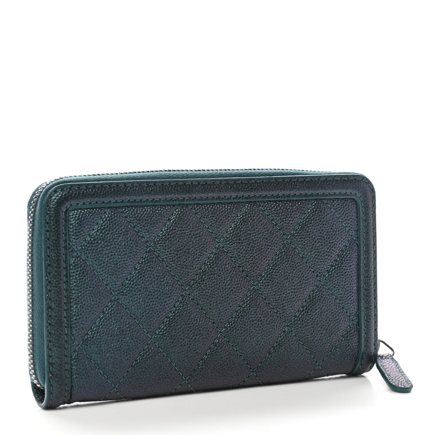 Iridescent Caviar Quilted Medium Filigree Zip Around Wallet Dark Turquoise