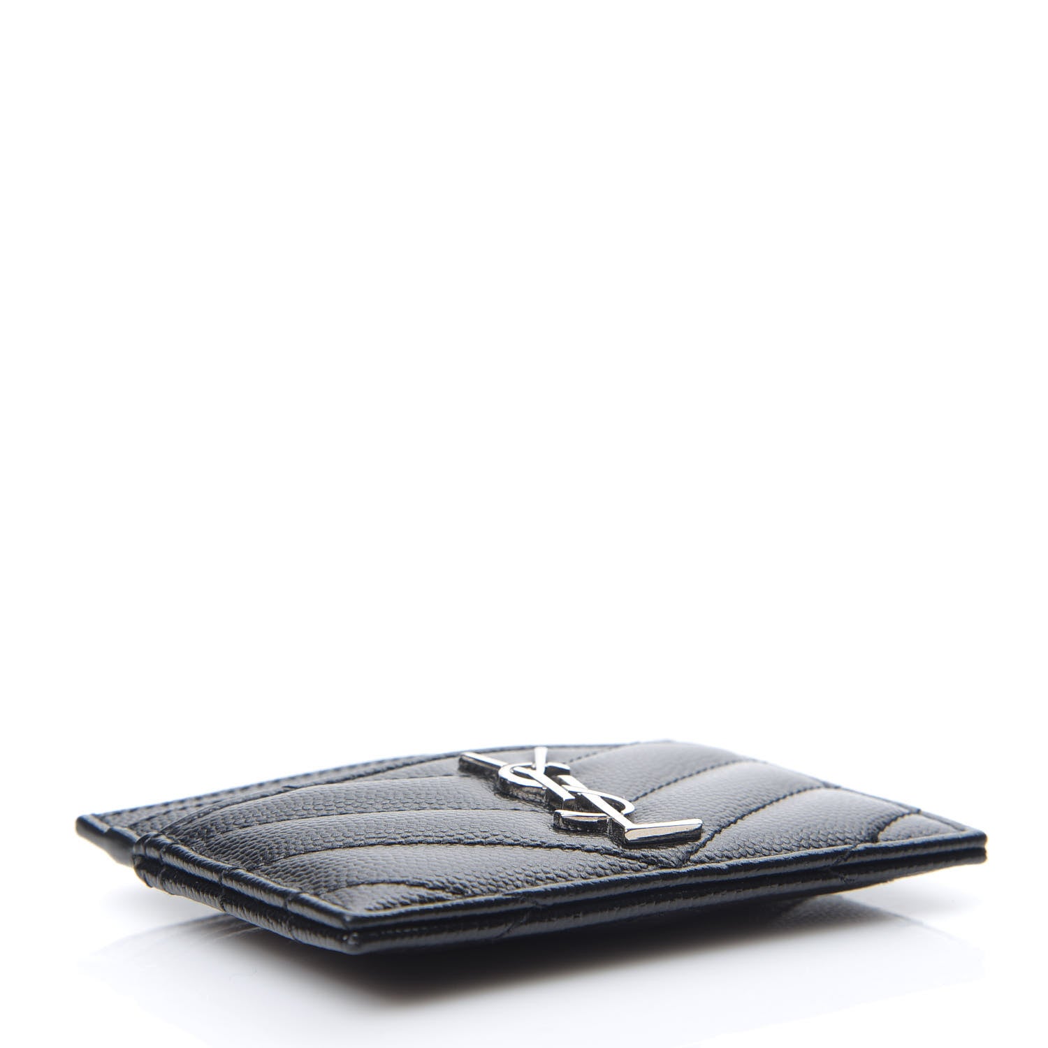 Saint Laurent Grain De Poudre Matelasse Chevron Monogram Credit Card Case Black 3 of 7