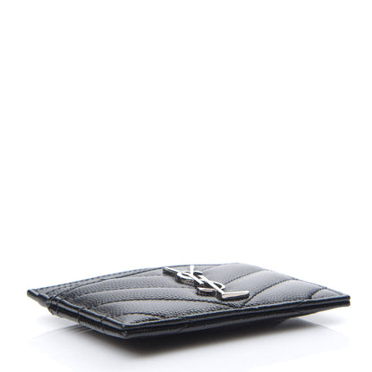 Saint Laurent Grain De Poudre Matelasse Chevron Monogram Credit Card Case Black 3 of 7