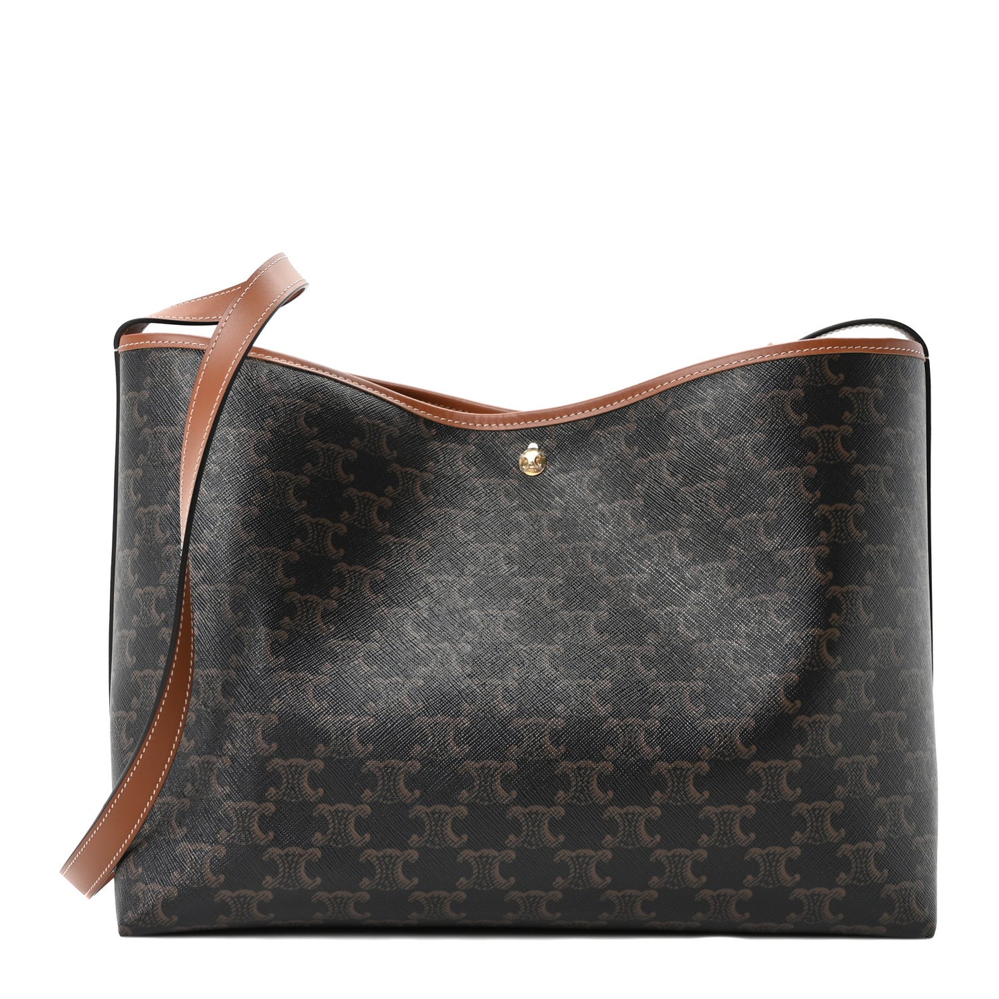 Triomphe Canvas Calfskin Shopper Tote Tan