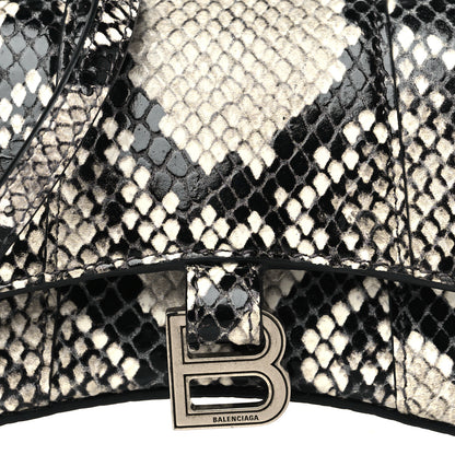 Balenciaga Shiny Calfskin Python Effect Hourglass Top Handle Bag Mini Black White 9 of 12