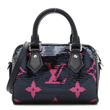 Louis Vuitton Giant Monogram Sequins Speedy Bandouliere 18 Navy Fuchsia 1 of 8