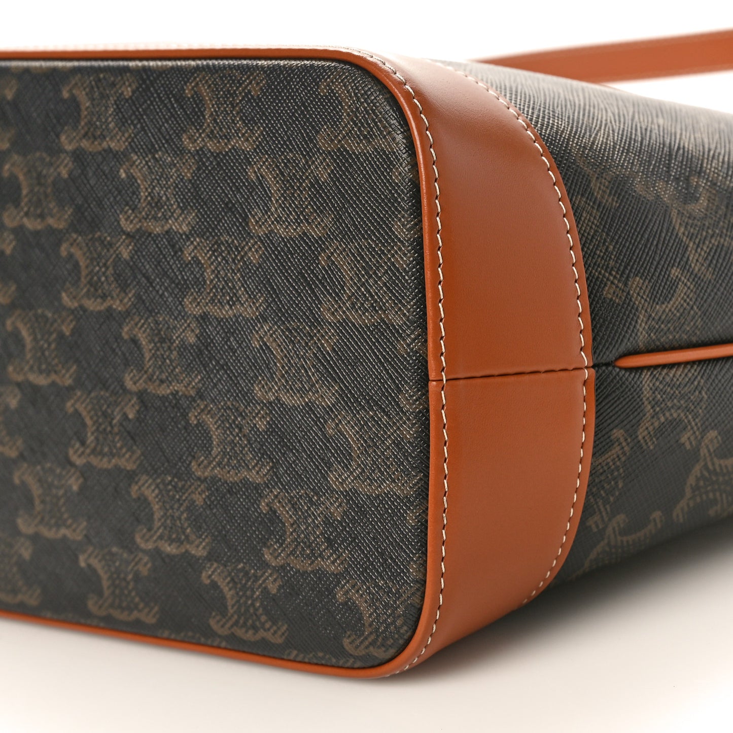 Triomphe Canvas Calfskin Small Bucket Bag Tan