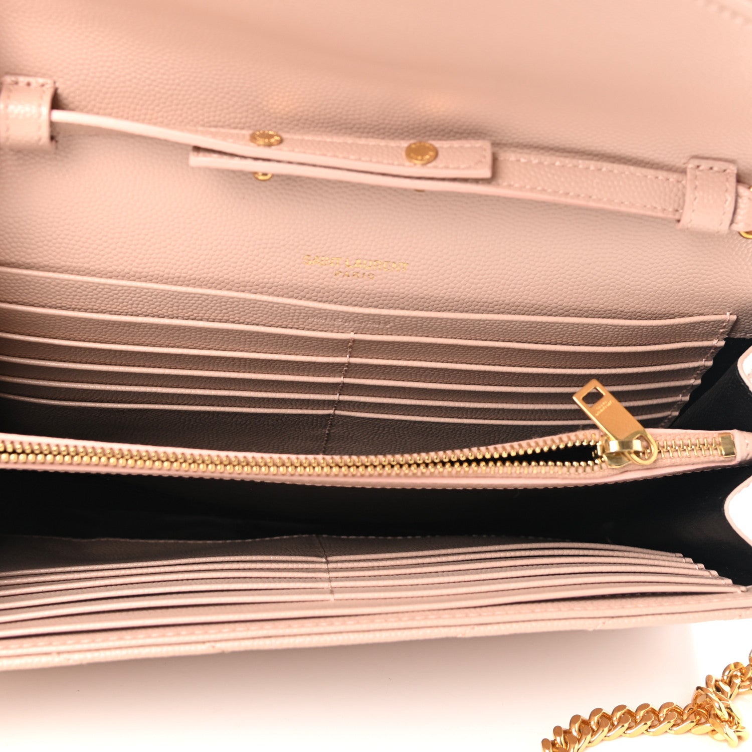 Saint Laurent Grain De Poudre Matelasse Chevron Monogram Chain Wallet Pale Pink 4 of 11