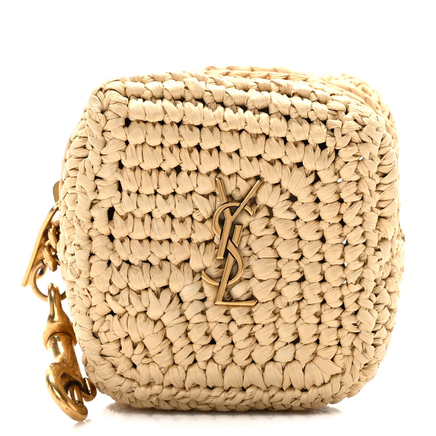 Saint Laurent Raffia Jaime Cube Charm Keychain Natural Beige 1559452 ...