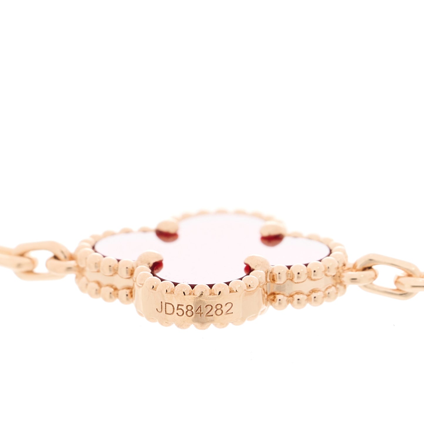 18K Rose Gold Carnelian 5 Motifs Guilloche Vintage Alhambra Bracelet
