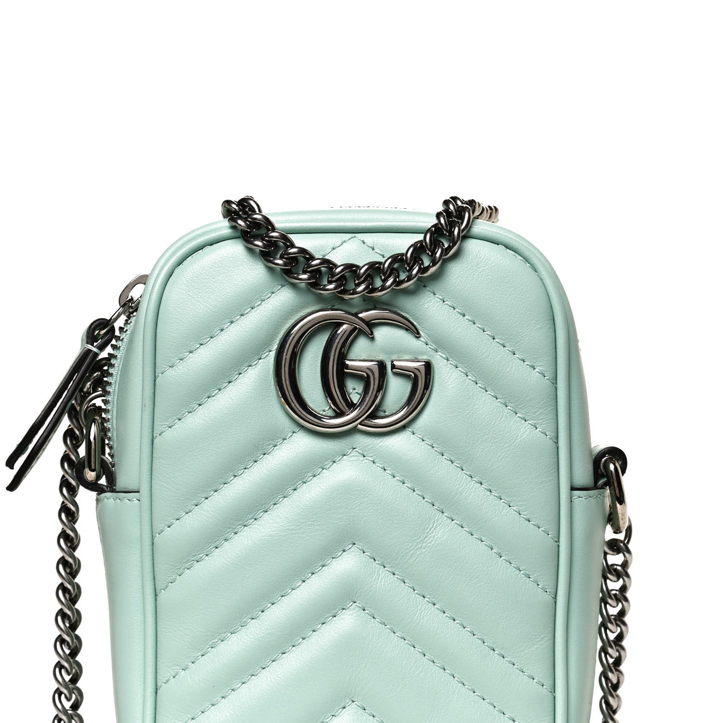 Calfskin Matelasse Mini GG Marmont Crossbody Bag Water Green