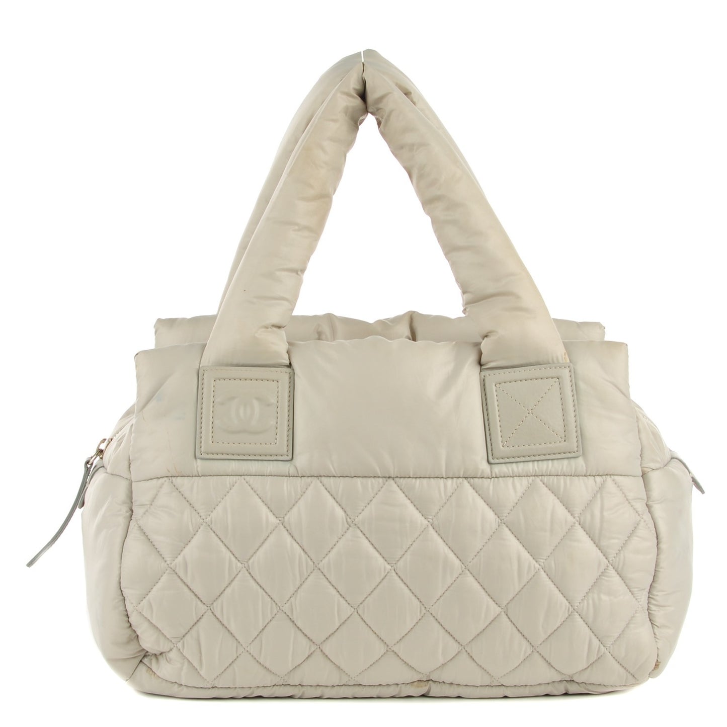 Nylon Quilted Small Coco Cocoon Reversible Tote Light Grey