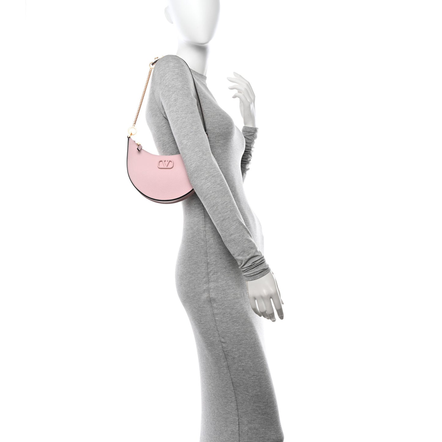 Grainy Calfskin Mini Vlogo Hobo Bag Rose Quartz