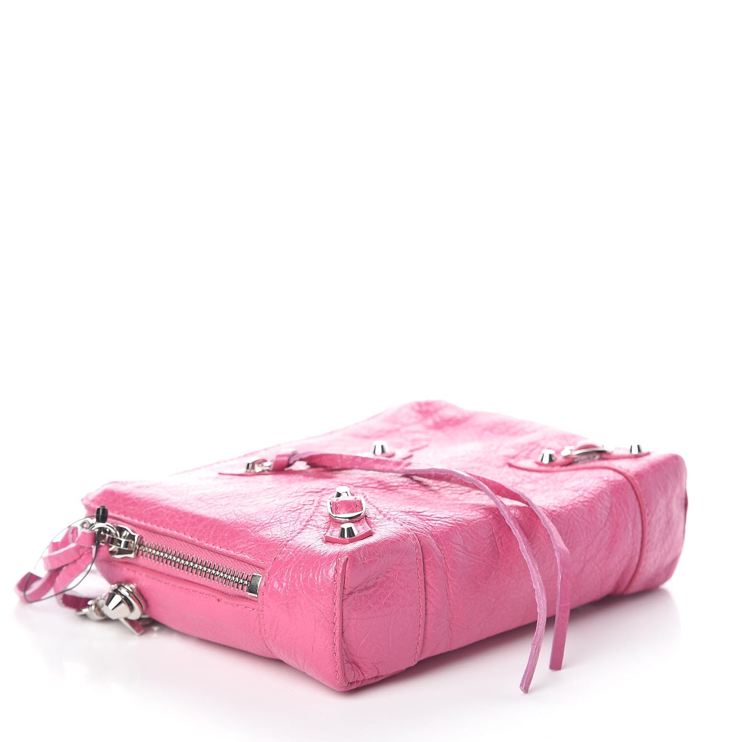 Agneau Arena Classic Silver Hardware Pouch With A Chain Crossbody Rose Flamingo