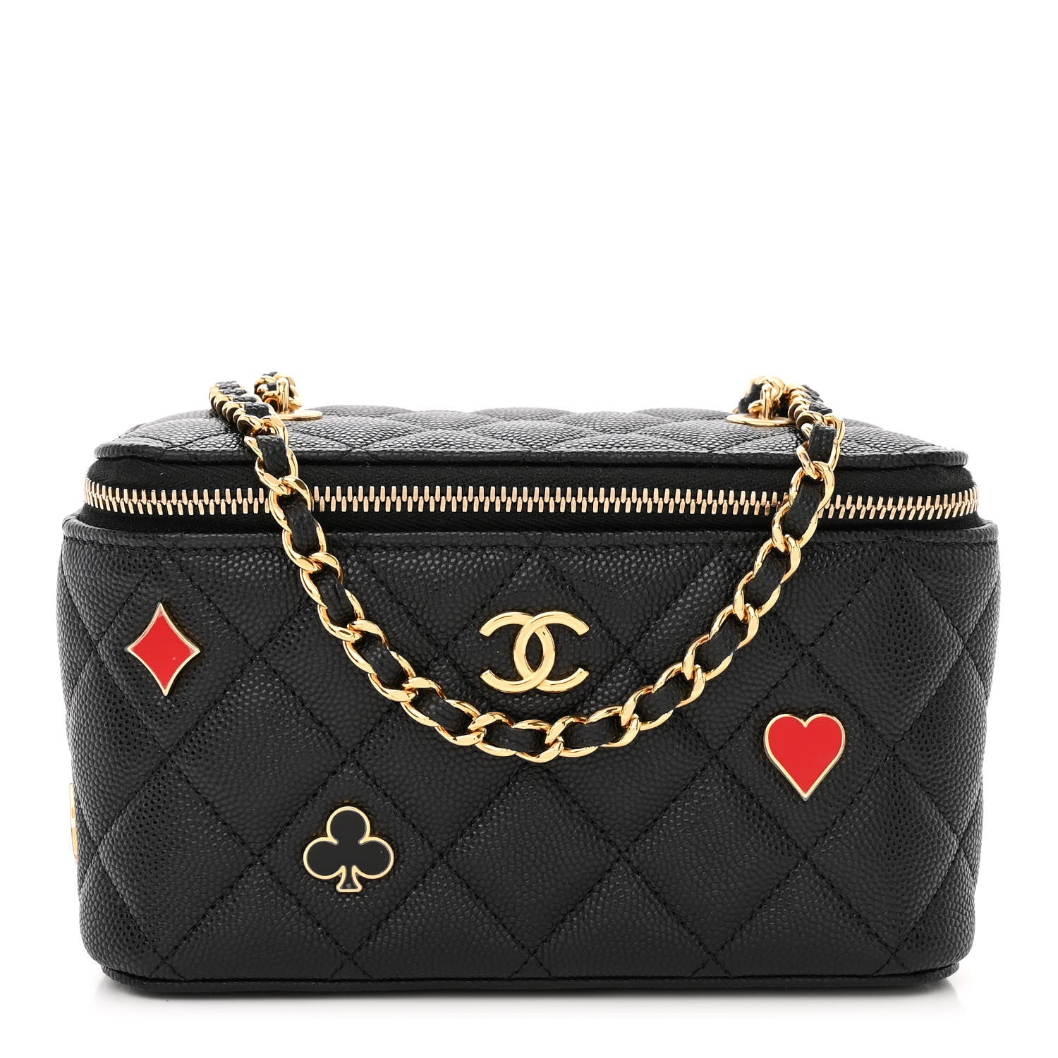 Chanel Caviar Quilted Enamel Coco Casino Small Vanity Case With Chain Black 1 of 15