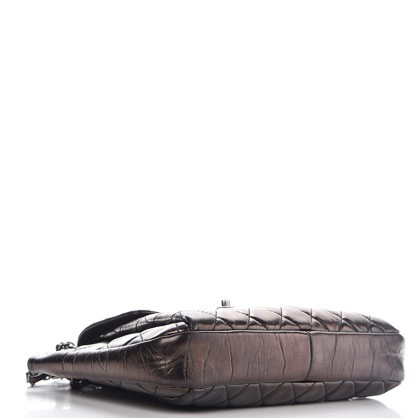 Glazed Calfskin Quilted Accordion Flap Brown