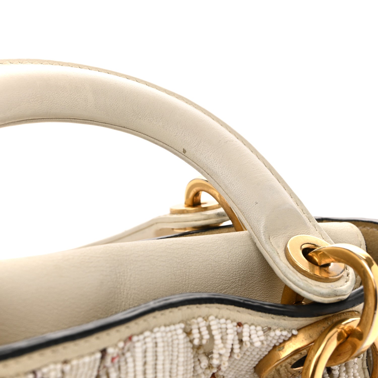 Christian Dior Lambskin Beaded Fringe Mini Lady Dior White 1797862