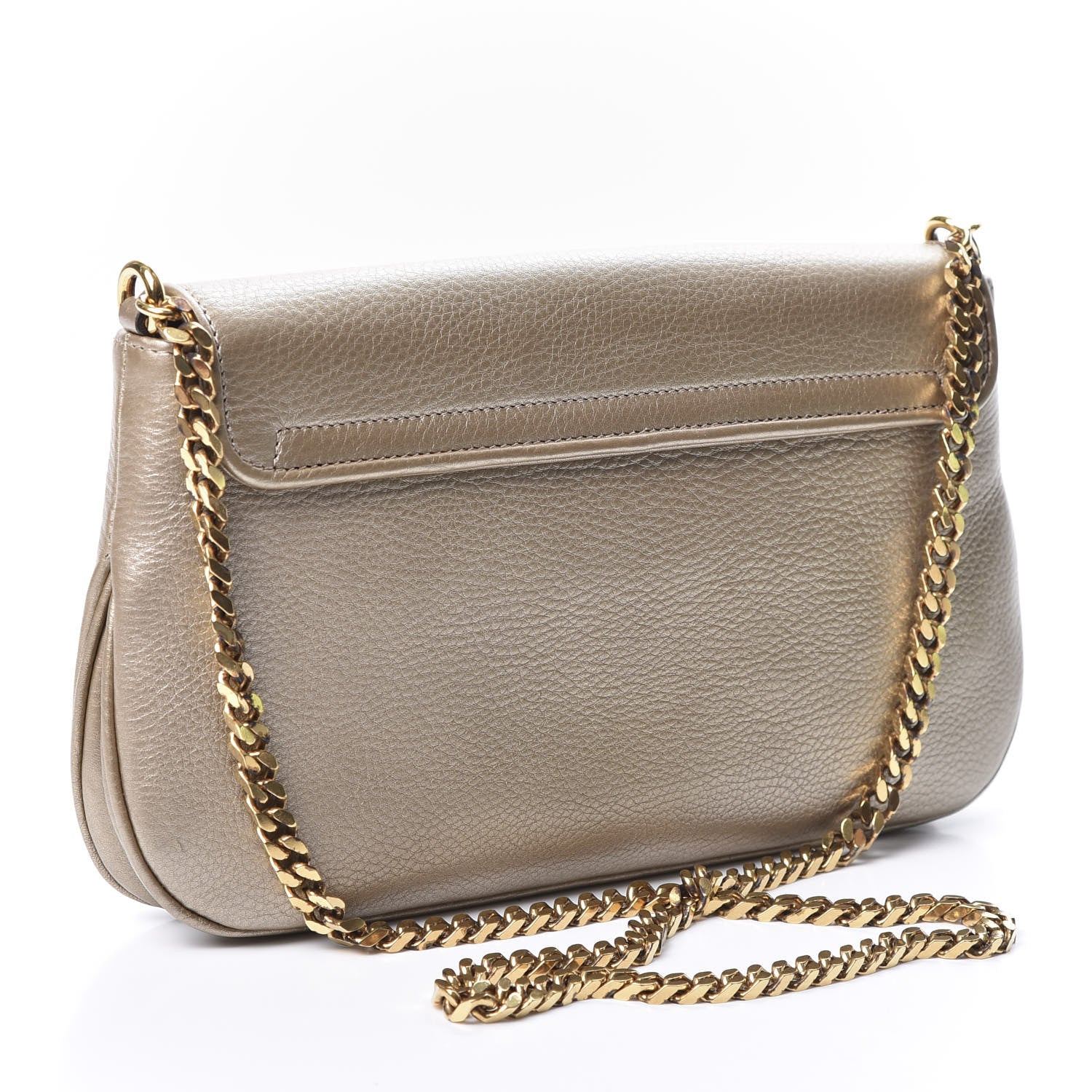 Gucci Metallic Pebbled Calfskin Medium 1973 Chain Shoulder Bag Golden Beige 2 of 9