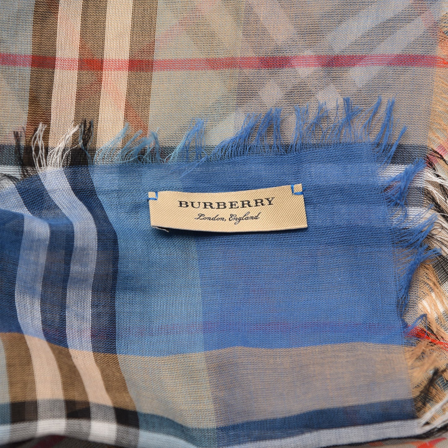 Cotton Vintage Check Two Tone Lightweight Scarf Azure Blue