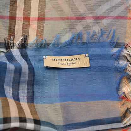 Burberry Cotton Vintage Check Two Tone Lightweight Scarf Azure Blue 3 of 3