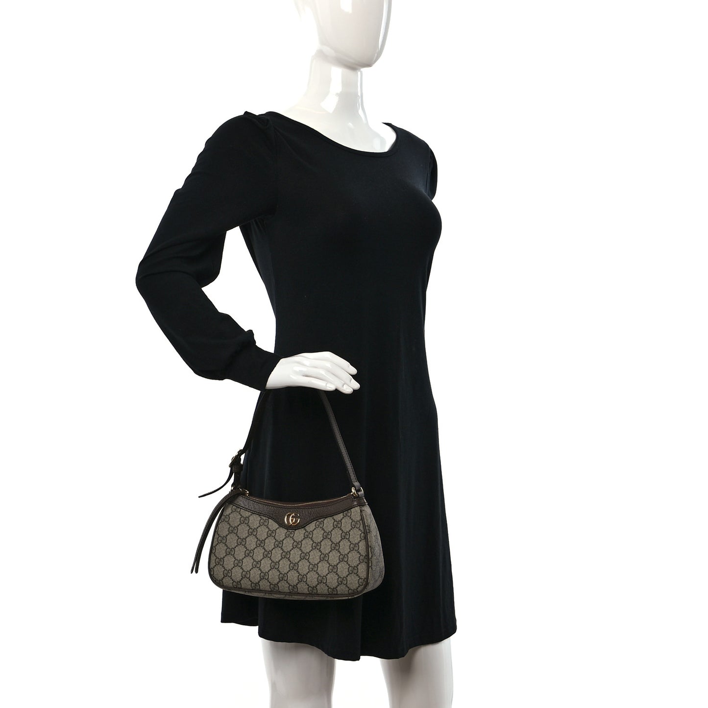 GG Supreme Monogram Textured Dollar Calfskin Small Ophidia Hobo Beige Ebony New Acero