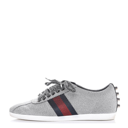 Gucci Glitter Fabric Studded Web Sneakers 36.5 Silver 1 of 10