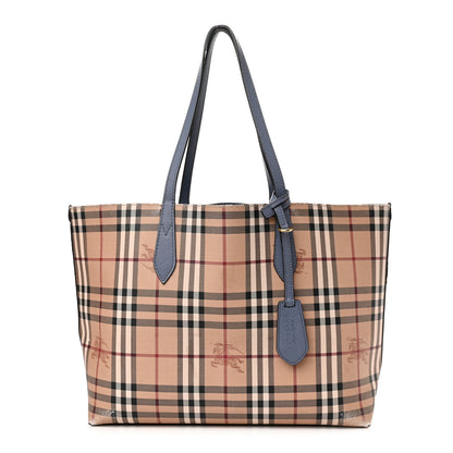 Burberry Calfskin Haymarket Check Small Reversible Tote Slate Blue 1 of 20