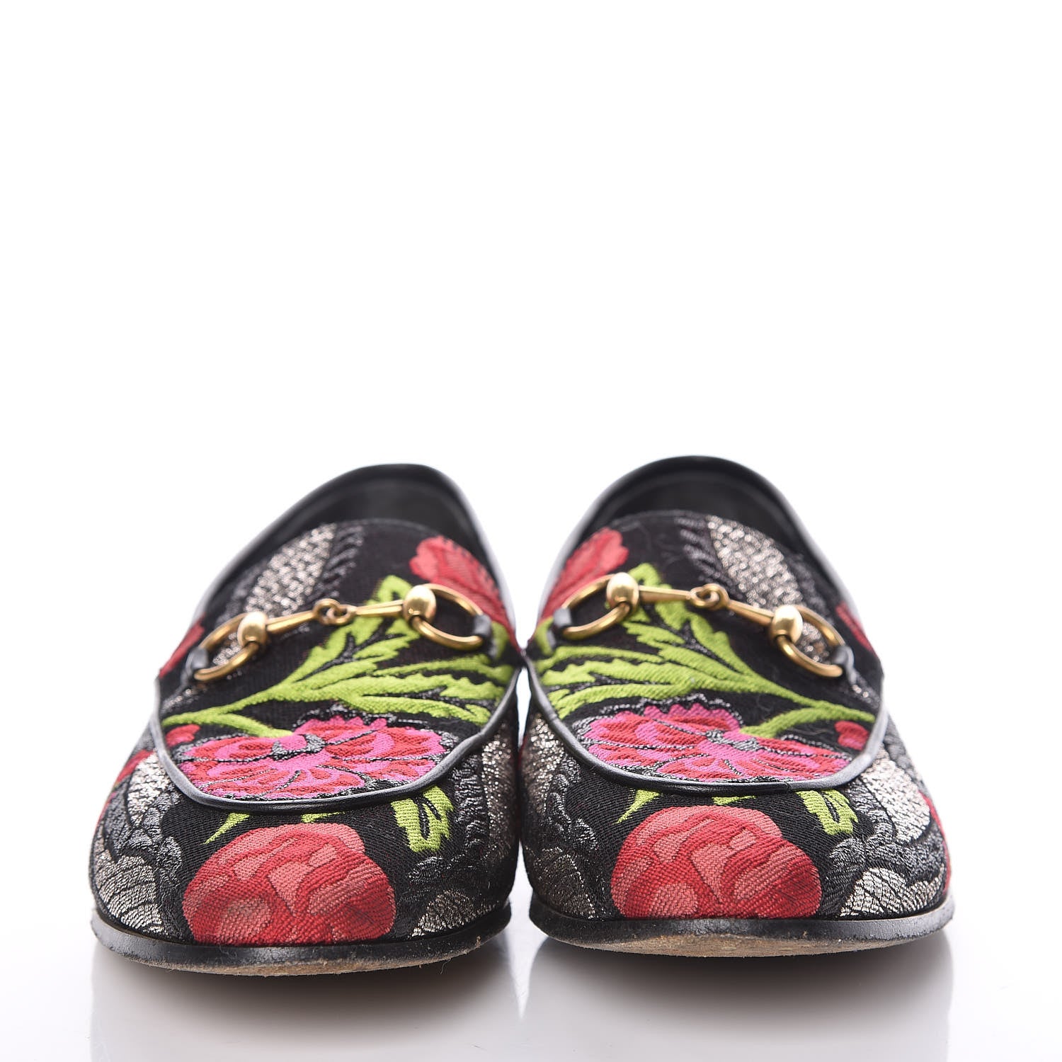 Gucci Floral Jacquard Horsebit Womens Jordaan Loafers 37.5 Multi 2 of 15