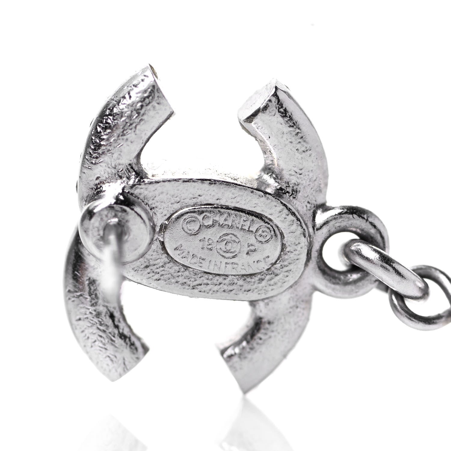 Chanel Crystal CC Pearl Drop Earrings Silver 7 of 7