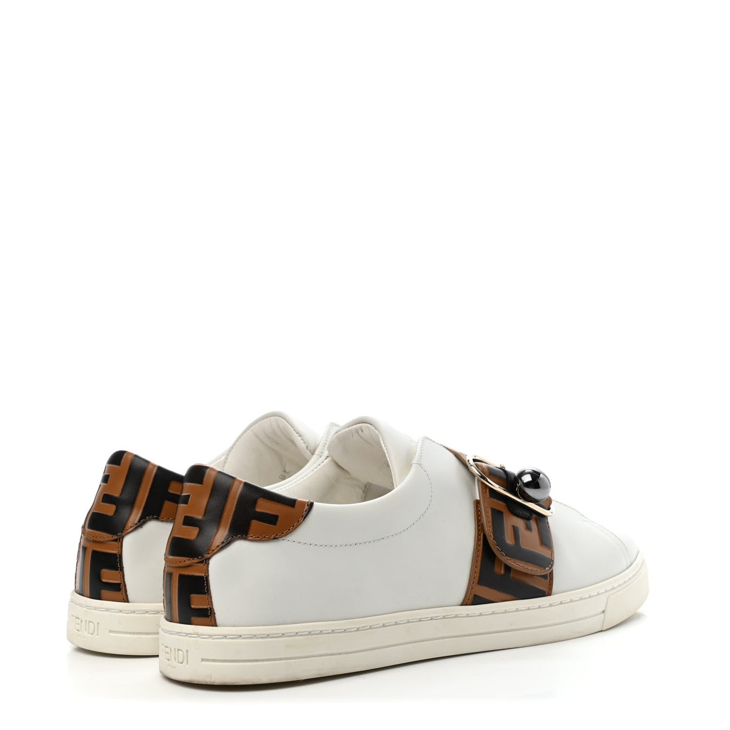 Vitello FF Embossed Pearland Slip On Sneakers 40 White Tobacco Moro