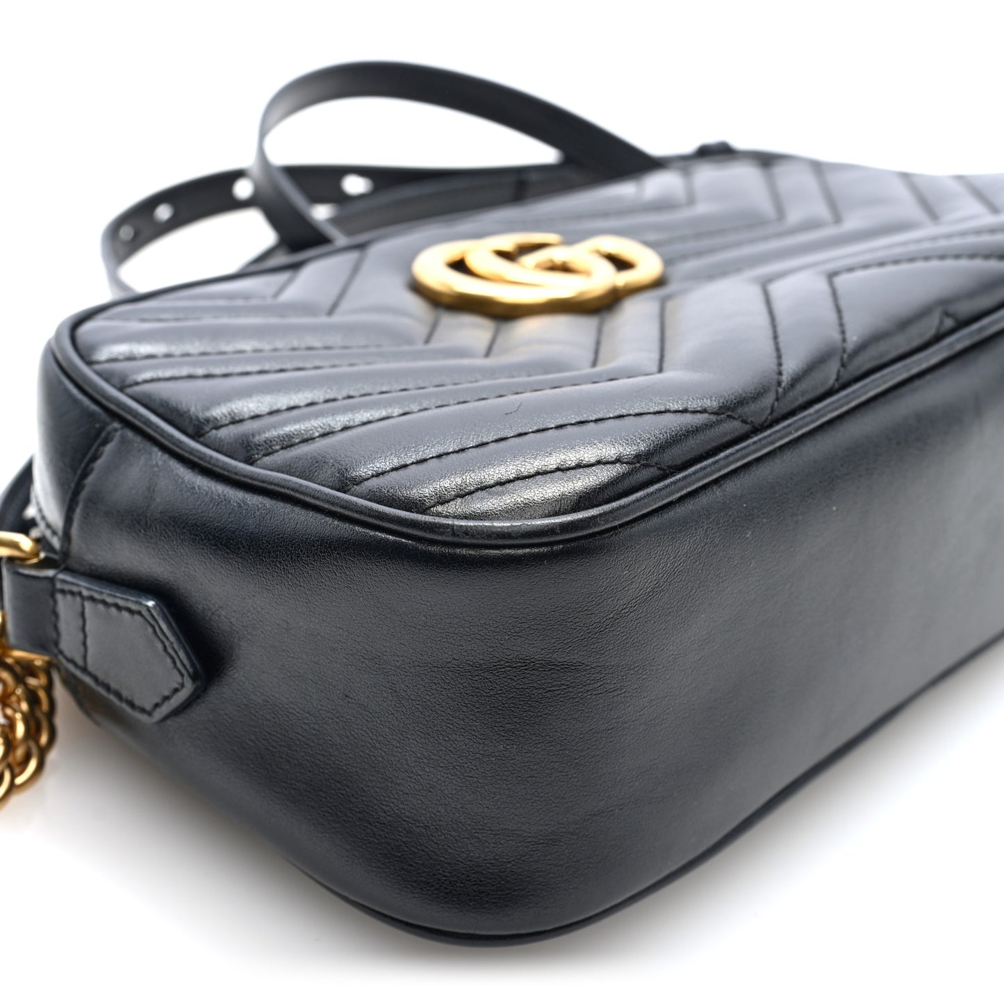 Calfskin Matelasse Small GG Marmont Chain Shoulder Bag Black
