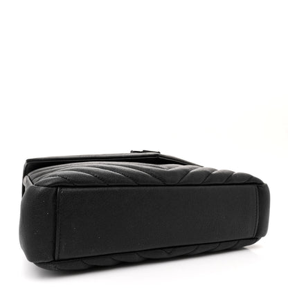 Saint Laurent Sheepskin Matelasse Chevron Monogram Monochrome Medium College Bag Black 4 of 11