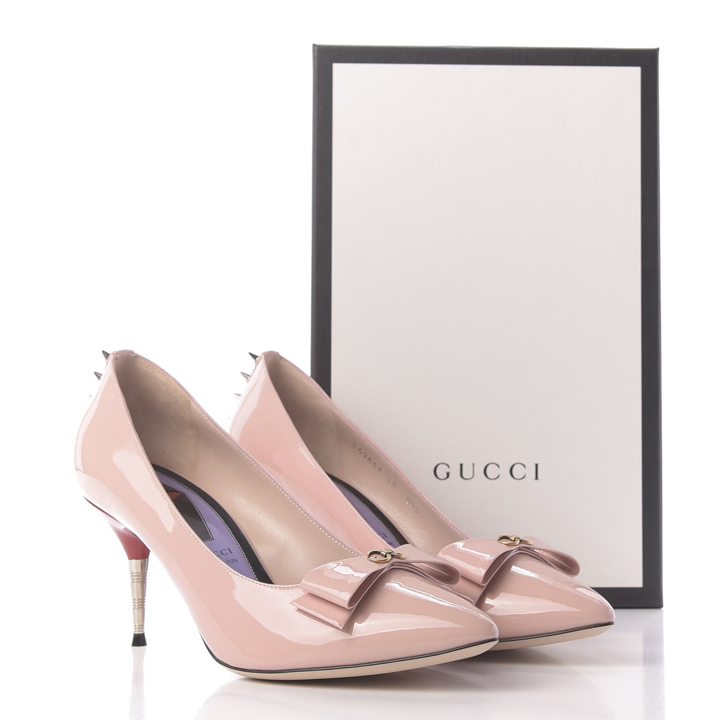 Patent GG Bow Sadie Spike Mid Heel Pumps 40 Perfect Pink