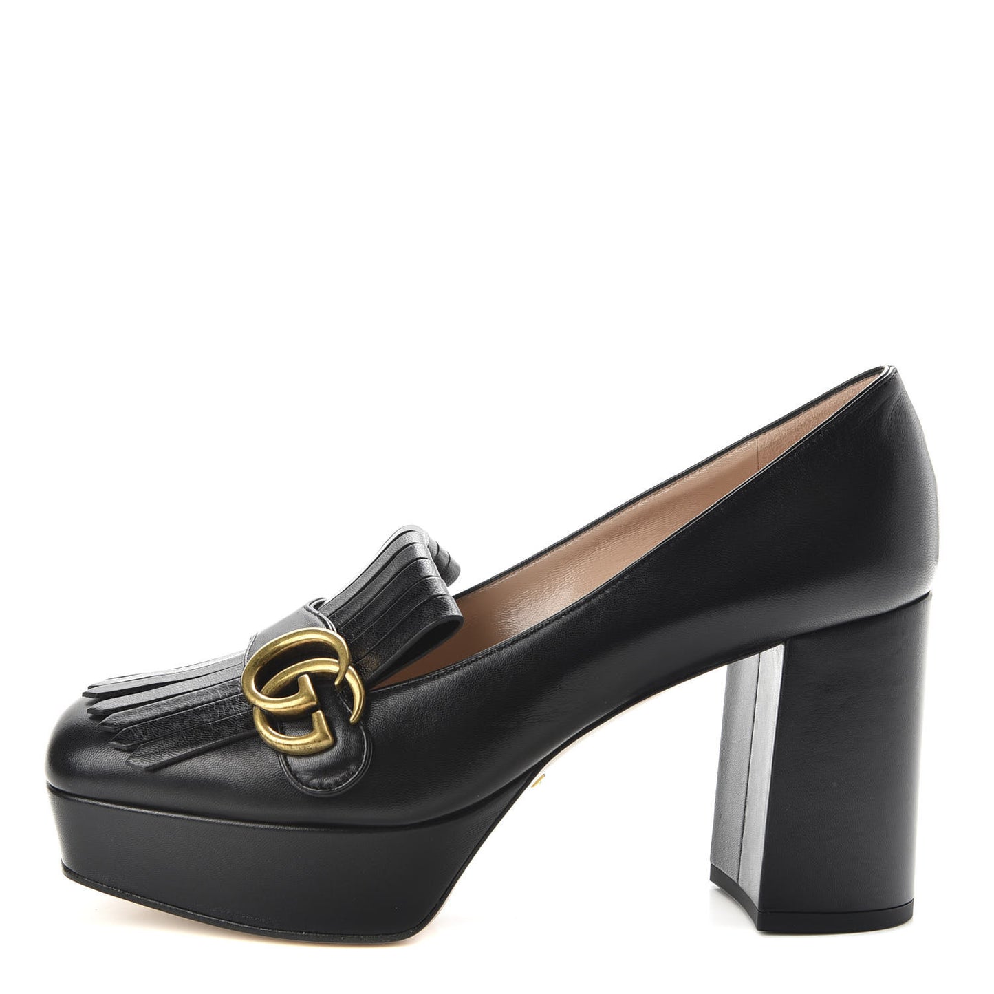 Malaga Kid GG Marmont Fringe Platform Loafer Pumps 39 Black