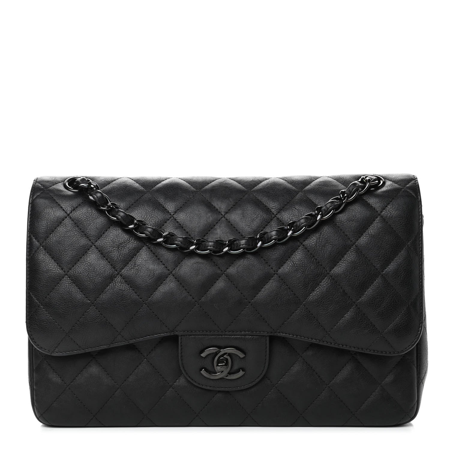 Chanel Crumpled Calfskin Quilted Jumbo Double Flap So Black 1 of 5