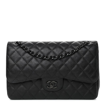 Chanel Crumpled Calfskin Quilted Jumbo Double Flap So Black 1 of 5