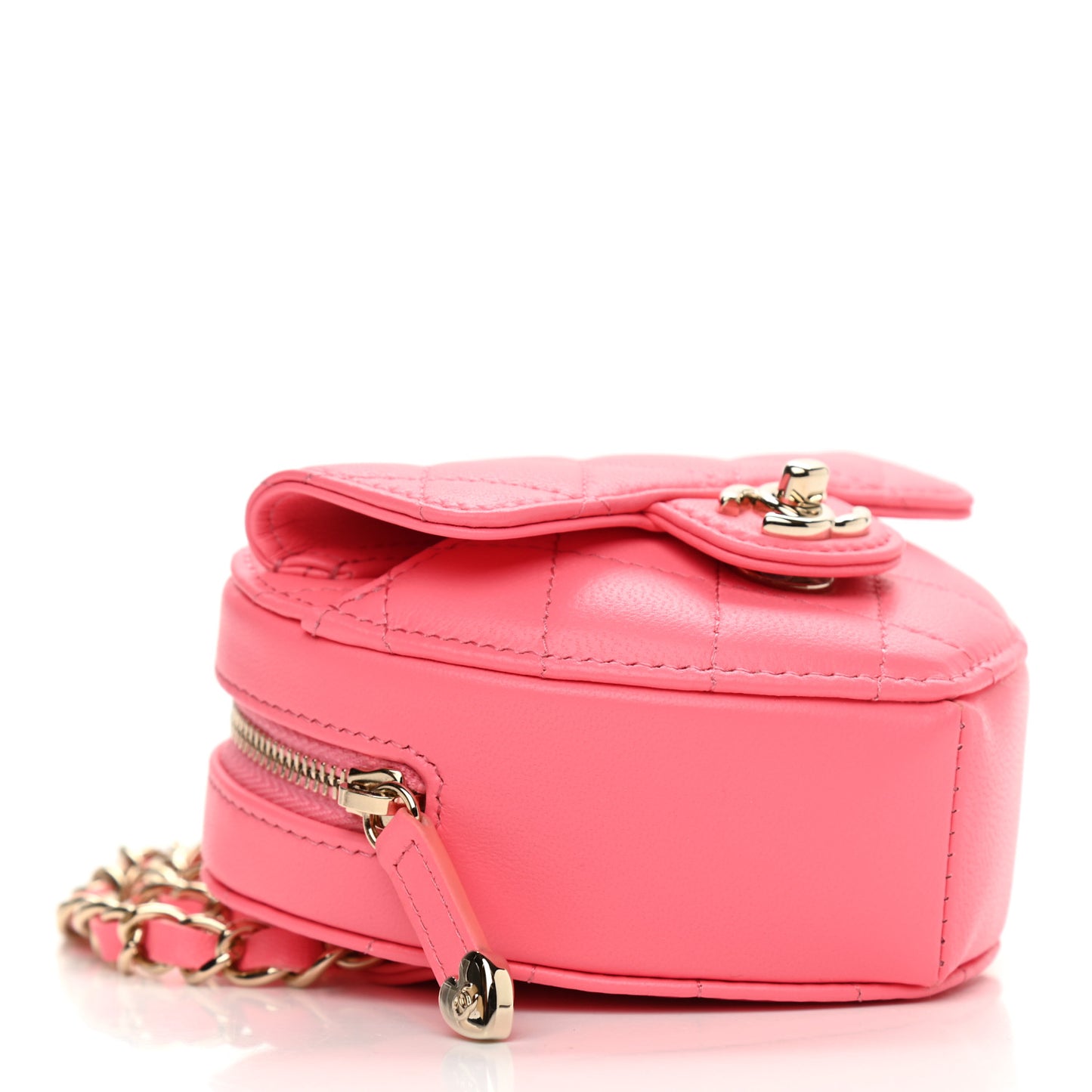 Lambskin Quilted CC In Love Heart Waist Belt Bag With Chain Pink